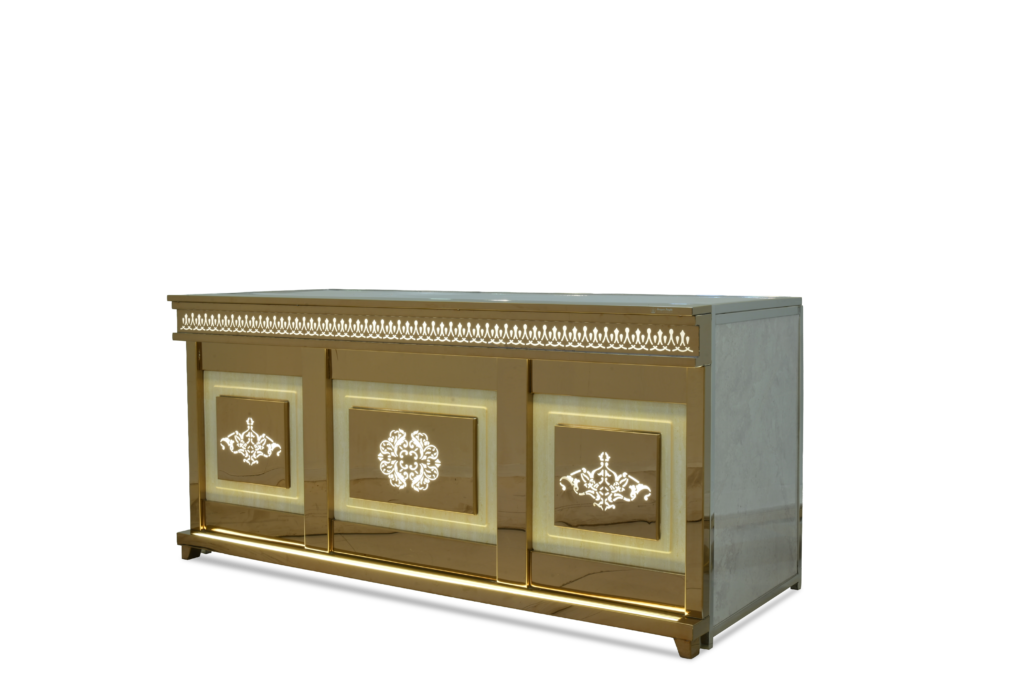 Golden Petal Buffet Counter by Venue Transform