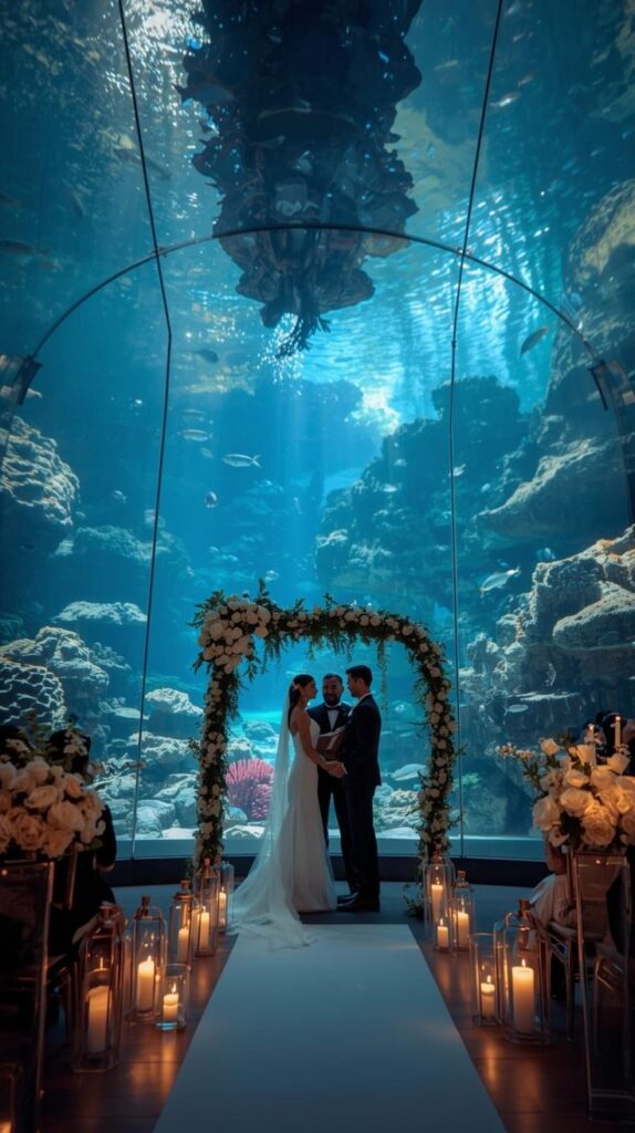 Wedding reception at an aquarium