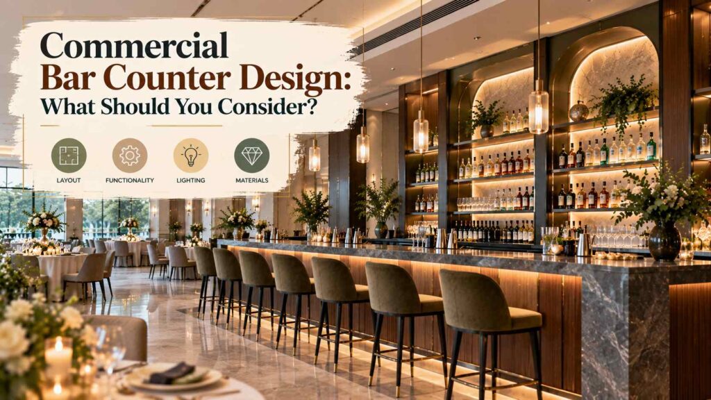 Commercial bar counter in an event venue