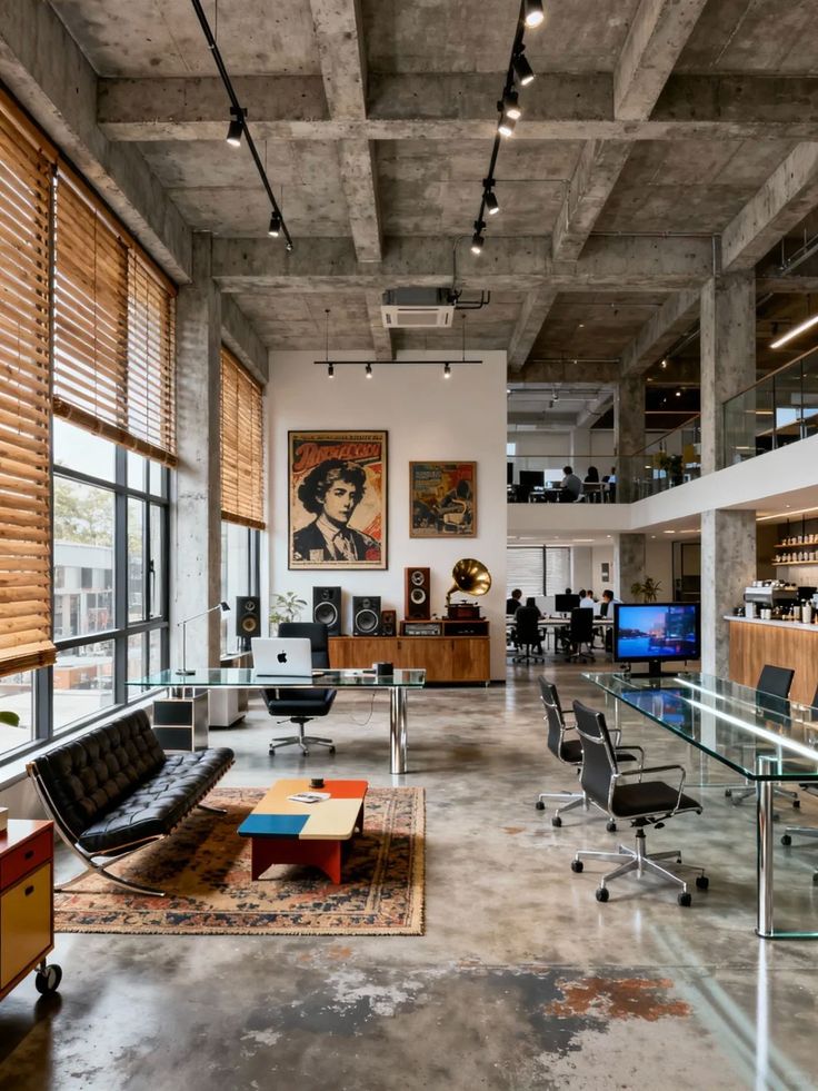 Industrial style office with retro look