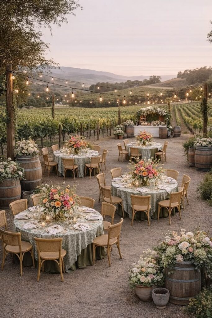 Vineyard wedding with an outdoor dinner